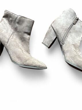 Women's Gray Suede Ankle Booties with Block Heel